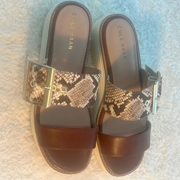 NWT Cole Haan Sz 7.5 Sand Dollar Snake Print Leather Grand Platform Sandals - Picture 11 of 16